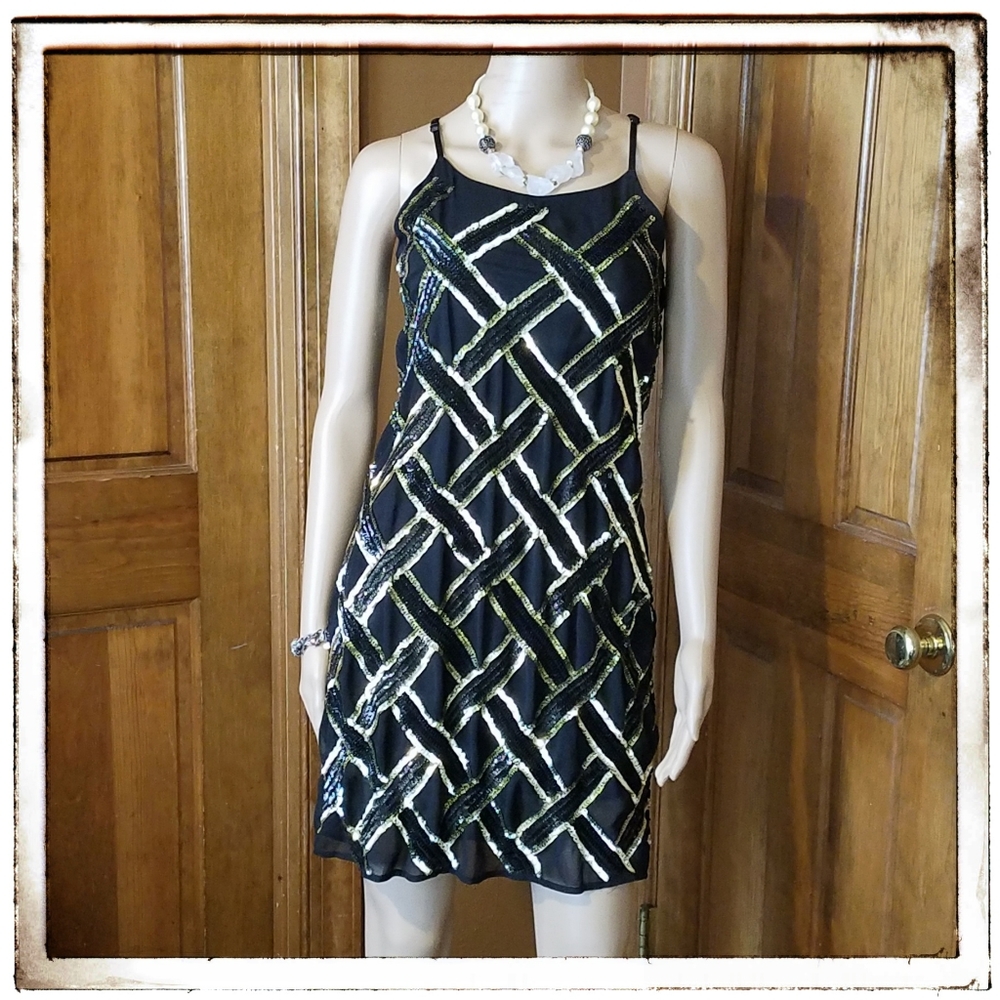 Aqua Womens Sequined Beaded Party Dress